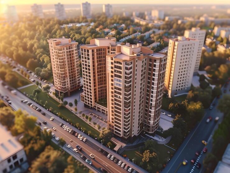 Representative aerial render of upcoming residential towers in Dharavi, Mumbai